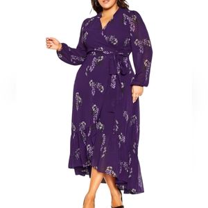 City Chic Purple Floral Wrap Maxi Dress